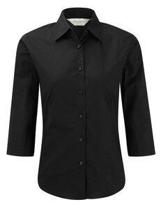 Russell Collection RU946F - Ladies Fitted Shirt - Chemise Femme Ajustée, Manches 3/4 Noir