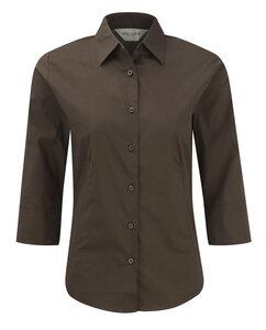 Russell Collection RU946F - Ladies Fitted Shirt - Chemise Femme Ajustée, Manches 3/4 Chocolat
