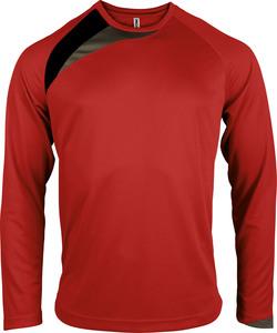 ProAct PA409 - T-SHIRT SPORT MANCHES LONGUES ENFANT Sporty Red / Black / Storm Grey