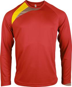 ProAct PA409 - T-SHIRT SPORT MANCHES LONGUES ENFANT Sporty Red / Sporty Yellow / Storm Grey