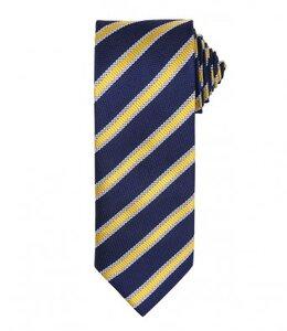 Premier PR783 - Cravate rayée et gaufrée Navy/Gold