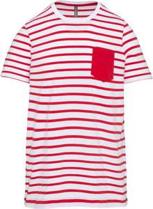 Kariban K379 - T-shirt rayé marin avec poche manches courtes enfant Striped White / Red