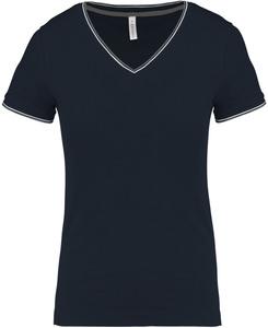 Kariban K394 - T-shirt maille piquée col V femme Navy/ Light Grey/ White