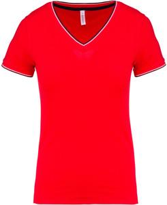Kariban K394 - T-shirt maille piquée col V femme Red/ Navy/ White