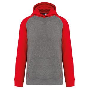 PROACT PA370 - Sweat-shirt capuche bicolore enfant Grey Heather / Sporty Red